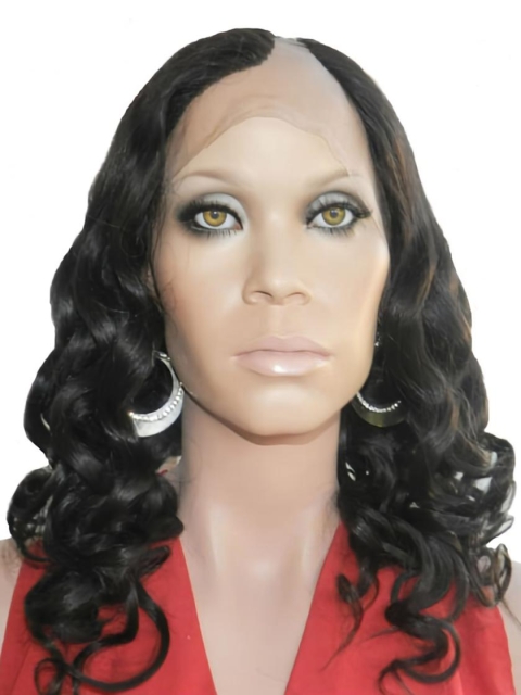 Sassy Black Curly Lace Front Long Human Hair U Part Women Wigs