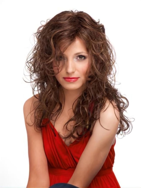 Auburn Layered Curly Lace Front Graceful Long Human Hair Women Wigs For Cancer