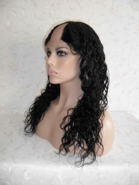 Wholesome Black Curly Lace Front Long U Part Human Hair Women Wigs