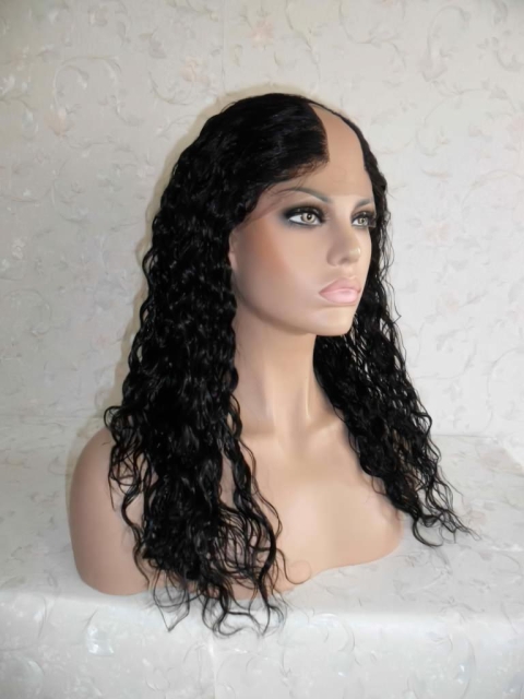 Wholesome Black Curly Lace Front Long U Part Human Hair Women Wigs