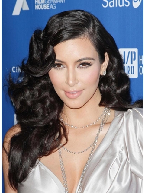 Easy Black Curly Lace Front Long Kim Kardashian Synthetic Women Wigs