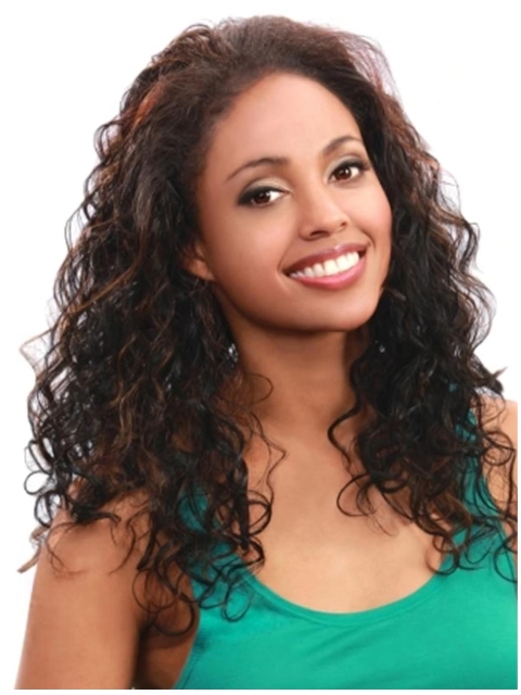 Elegant Brown Curly Capless Long Human Hair Wigs & Half Women Wigs