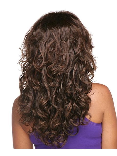 Sleek Brown Curly Long Synthetic African American omen Wigs