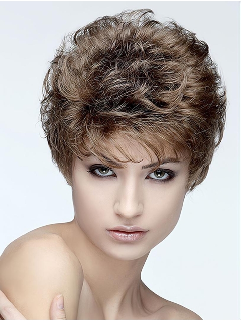 Brown Curly Capless Synthetic 8" Classic Short Hair Wigs For Women