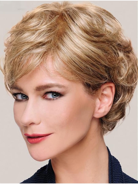 Blonde Short Curly 8" Layered Womens Synthetic Lace Front Monofilament Wigs