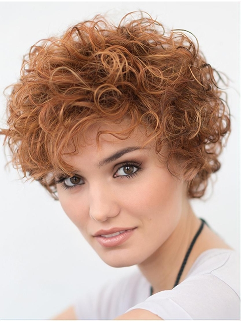 Copper Layered 10" Curly Lace Front Copper Short Synthetic Wigs