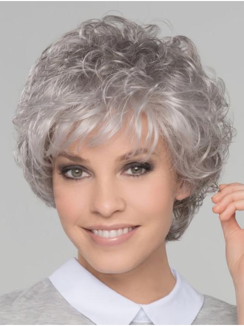 Salt and Pepper Short Natural Wave Lace Front Synthetic Wigs for Older Women