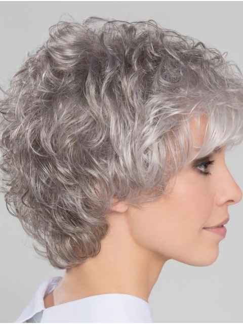 Salt and Pepper Short Natural Wave Lace Front Synthetic Wigs for Older Women