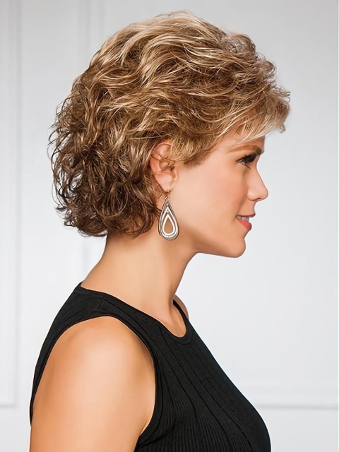 Best Short Blonde Classic Curly Cheap Synthetic Wigs