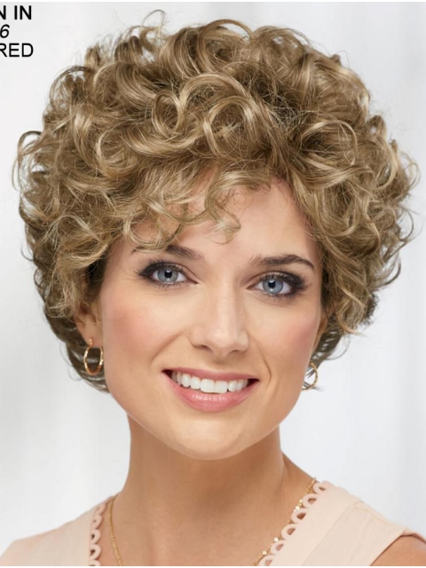 Fascinating Fluffy Short Curly Blonde Synthetic Hair monofilamen Wigs 10 Inches