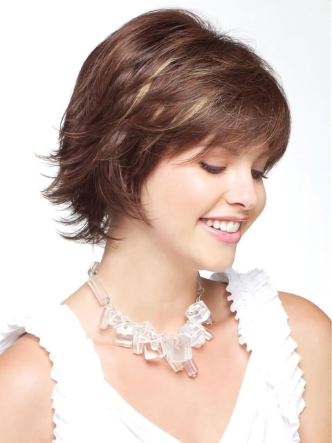 New Arrival Short Layered Straight Capless Synthetic curly Wig With Bangs 