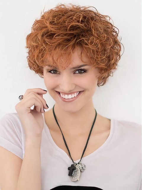 8inch Short Curly Blonde Top High Quality Natural Synthetic Lace Wigs For Older