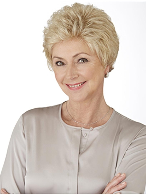 Trendy Short Curly 4" Blonde Synthetic Lace Front Wigs For Older Women