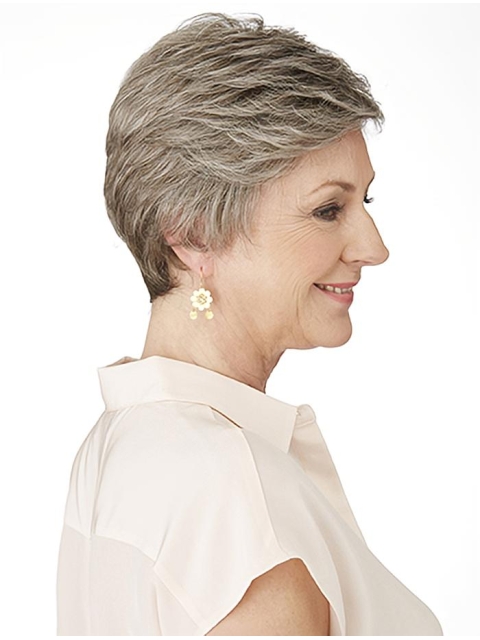 Soft Short Curly 4" Grey Lace Front Synthetic Wigs For Older Women