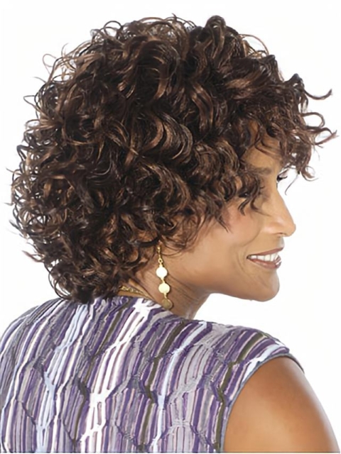 Short Natural Looking Brown Curly African American Wigs For Black Women