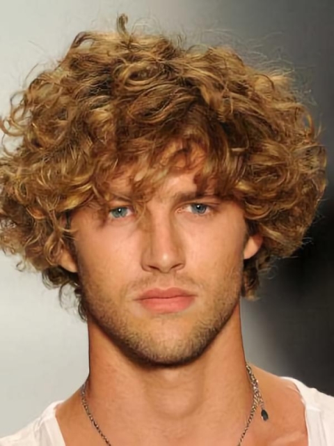 Natural Looking Easy Blonde Curly Short Human Hair Wigs For Man