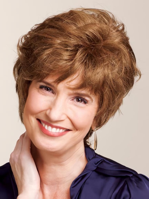 Tempting Auburn Curly Short Classic Human Hair Wigs For Older Women