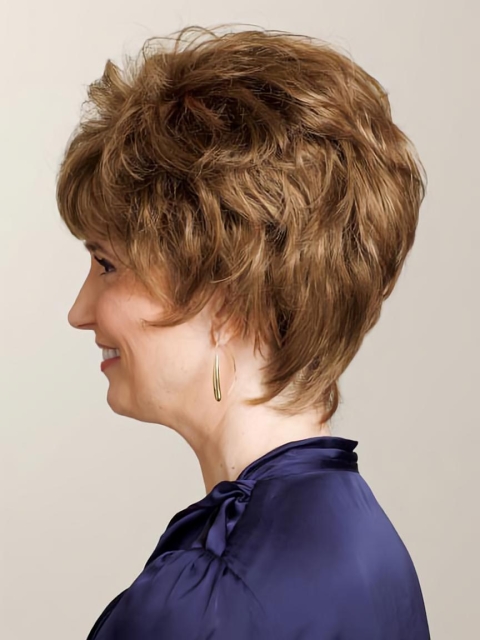 Tempting Auburn Curly Short Classic Human Hair Wigs For Older Women