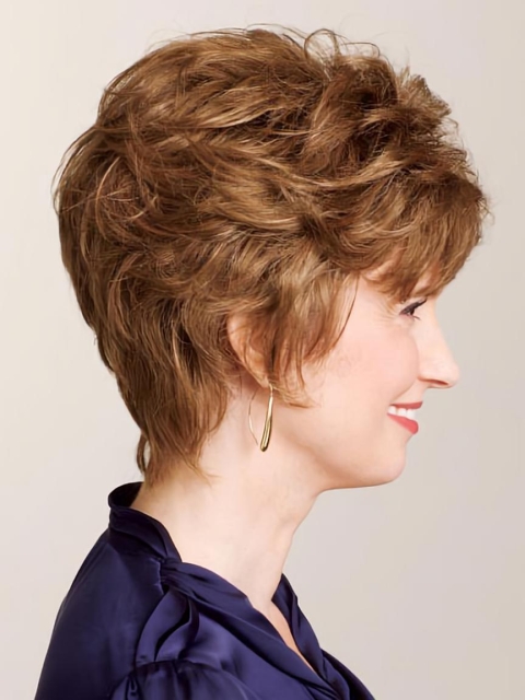 Tempting Auburn Curly Short Classic Human Hair Wigs For Older Women