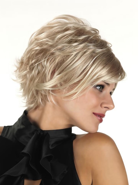 Blonde Short Layered Straight Synthetic with Bangs Capless Wigs With Bangs