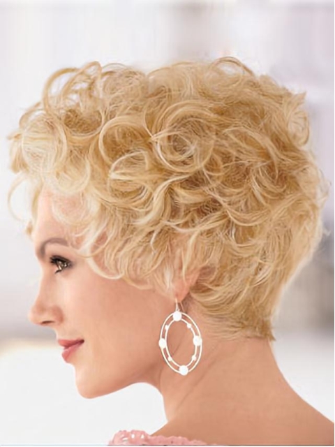 Blonde Short Curly Online Heat Friendly Synthetic Wigs For Older Women