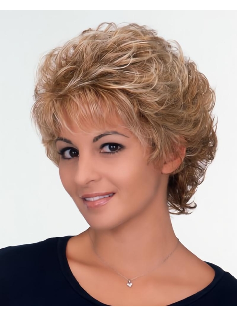 Fascinating Fluffy Short Curly Blonde Synthetic Capless Hair Wigs 8Inches