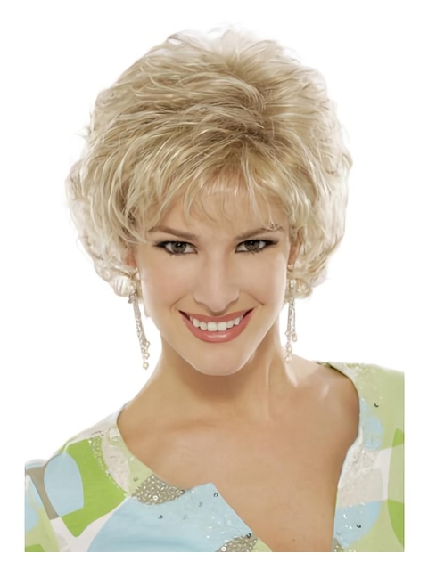 Custom Gorgeous Blonde Curly Short Heat Friendly Synthetic Capless Wigs