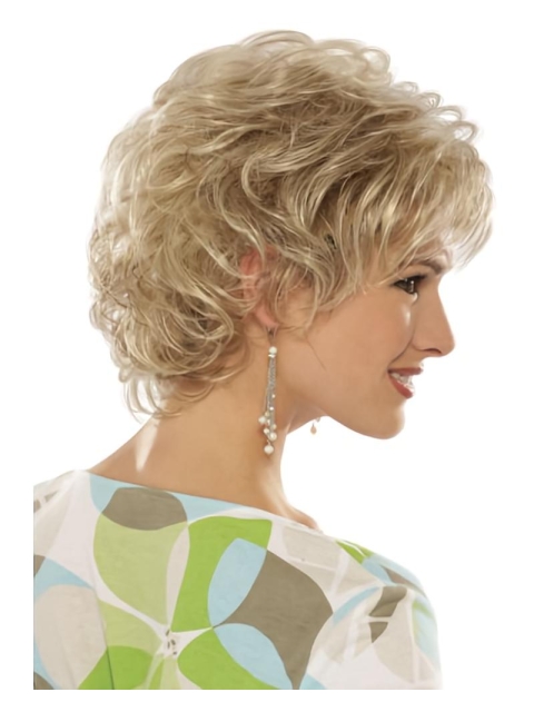 Custom Gorgeous Blonde Curly Short Heat Friendly Synthetic Capless Wigs