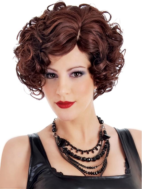 New Designed Auburn Curly Short Classic Synthetic Capless Wigs For Women