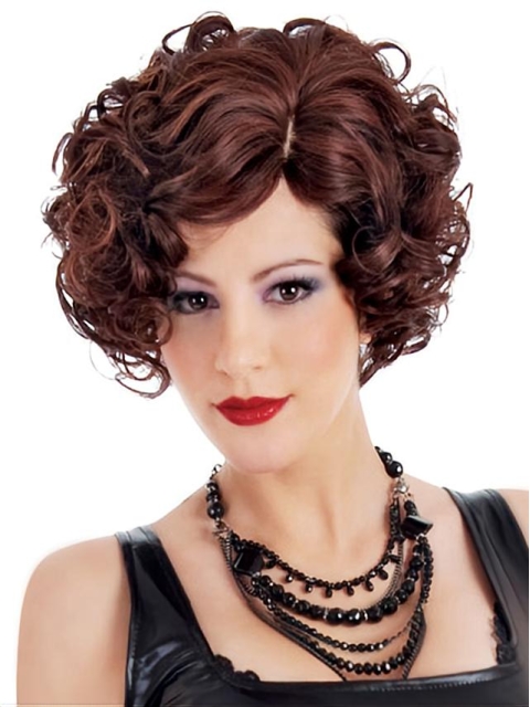 New Designed Auburn Curly Short Classic Synthetic Capless Wigs For Women