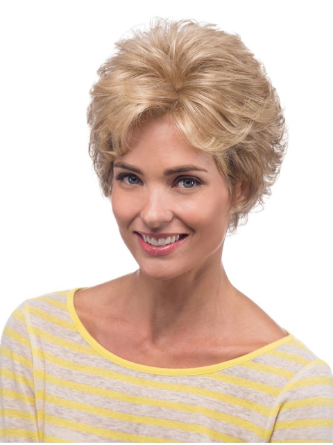 Lovely Short Blonde Lace Front Classic Curly Synthetic Wigs For Women