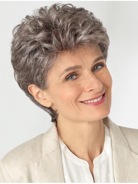 Perfect 100% Hand-tied White Short Curly Grey New Design Synthetic Wigs For Old Women