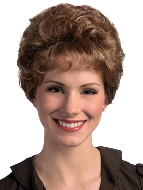 Top Quality Brown Curly Short Classic Heat Friendly Synthetic Wigs