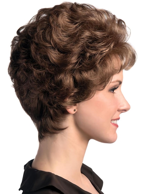 Top Quality Brown Curly Short Classic Heat Friendly Synthetic Wigs