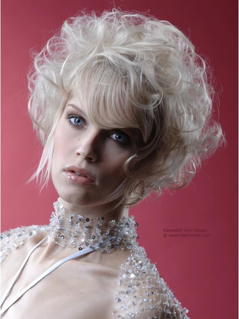 Young Fashion Platinum Blonde Curly Celebrity Short Synthetic Wigs For Older Women