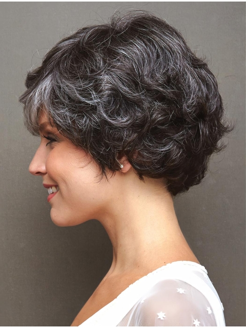 Amazing Short Curly White Exquisite Classic Synthetic Wigs For Old Women