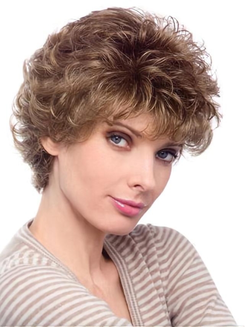 Fashionable Auburn Curly Short Classic Heat Friendly Synthetic Wig For Older Women