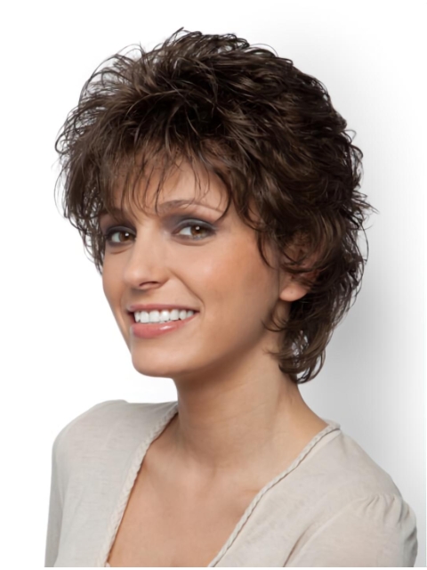 Comfortable Short Curly Brown Classic Fabulous Lace Front Synthetic Wigs 12inch