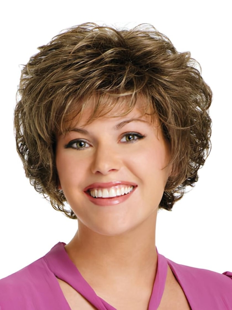 Short Curly Sassy Brown Women's Brown Color Capless Synthetic Wigs