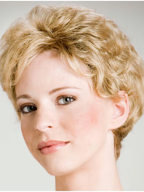 Fascinating Fluffy Short Curly Blonde Synthetic Capless Hair Wigs 10 Inches For Women