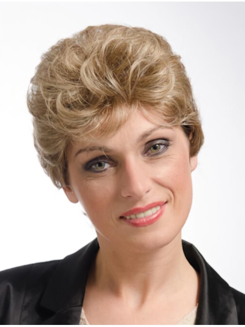 Good Short Curly Blonde Classic Synthetic Capless Wigs For Older Women