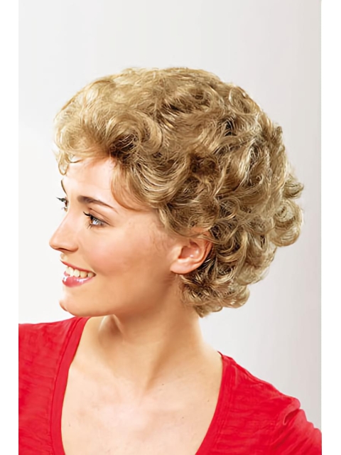 Womens Short Curly Blonde Synthetic Classic Capless Wigs 8inch For Older Women