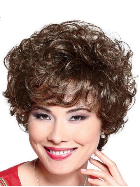 Women's Short Curly Bob Hairstyle Synthetic Hair Capless Wigs 8Inch With Bang