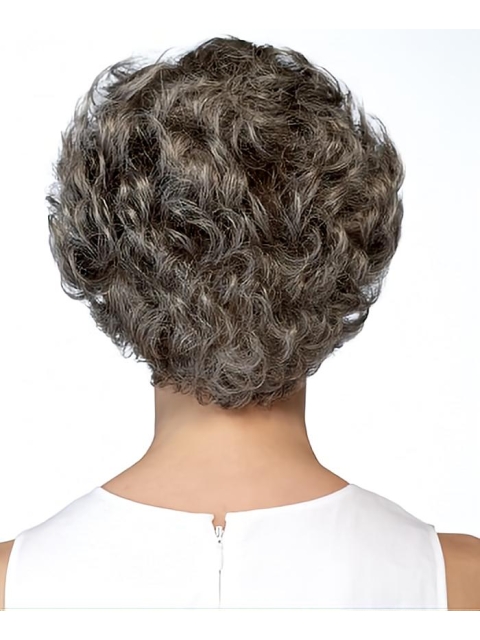 Latest Trend Short Hairstyle Unique Natural Curly Synthetic Hair Grey Lace Front Wig