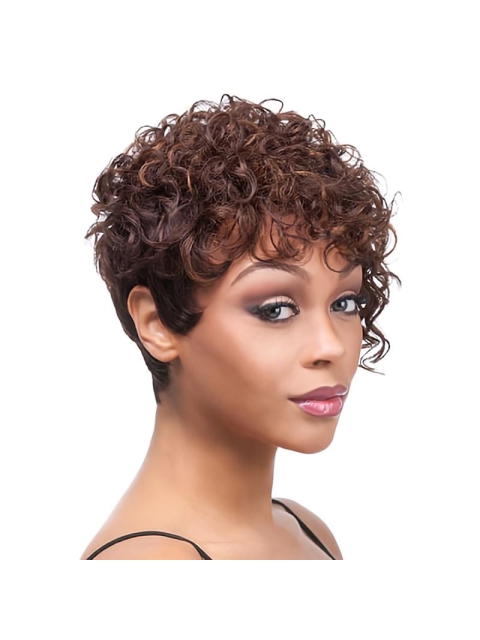 Tempting Auburn Curly Short African American Wigs With Bang For Black Women