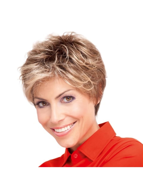 Short Pixie Cut Hairstyles Women's Blonde Curly Capless Synthetic Wigs