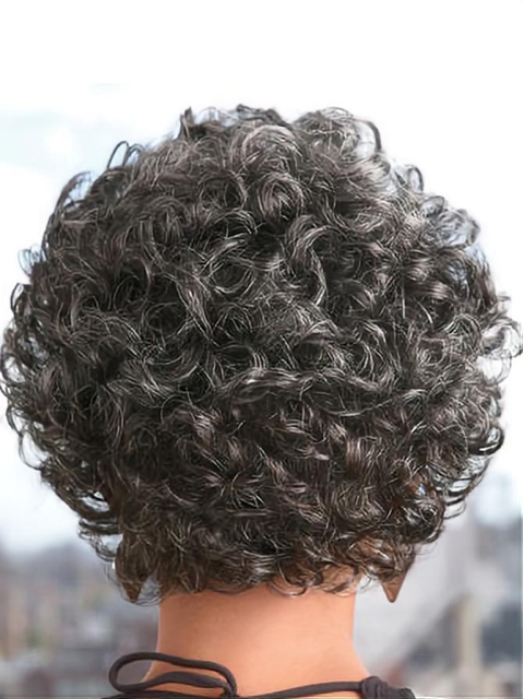 Ideal Curly Short Heat Friendly Synthetic Grey Wigs For Older Women