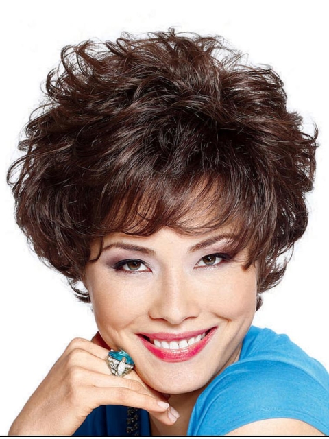 Brown Unique Layered Curly Short Wigs