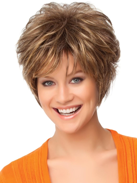 Faddish Auburn Curly Short Synthetic Wigs