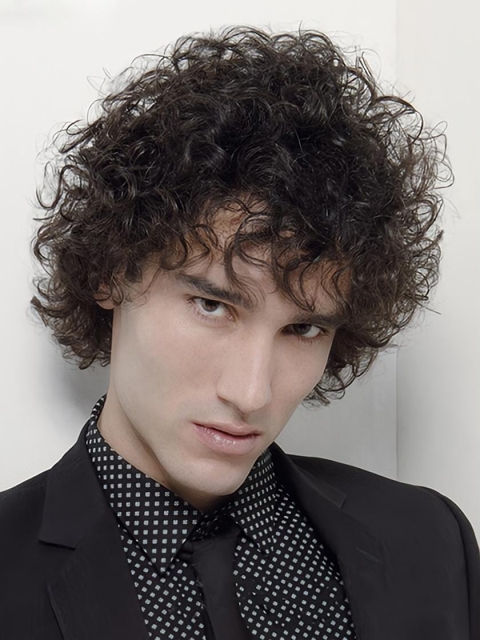 Sleek Black Curly Short Men Wigs